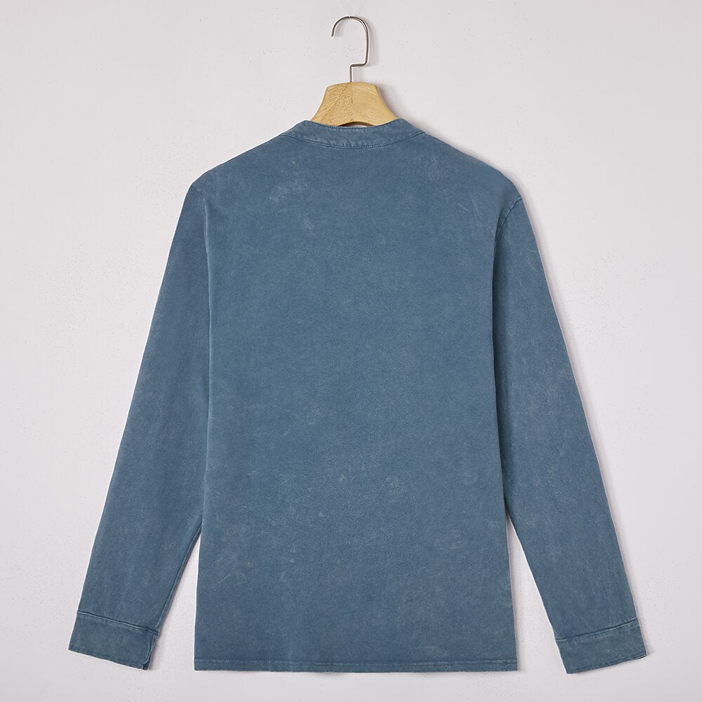 Men's Vintage Washed Henley-Shirt-Azzella London