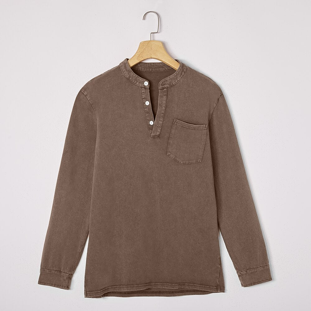 Men's Vintage Washed Henley-Shirt-Azzella London