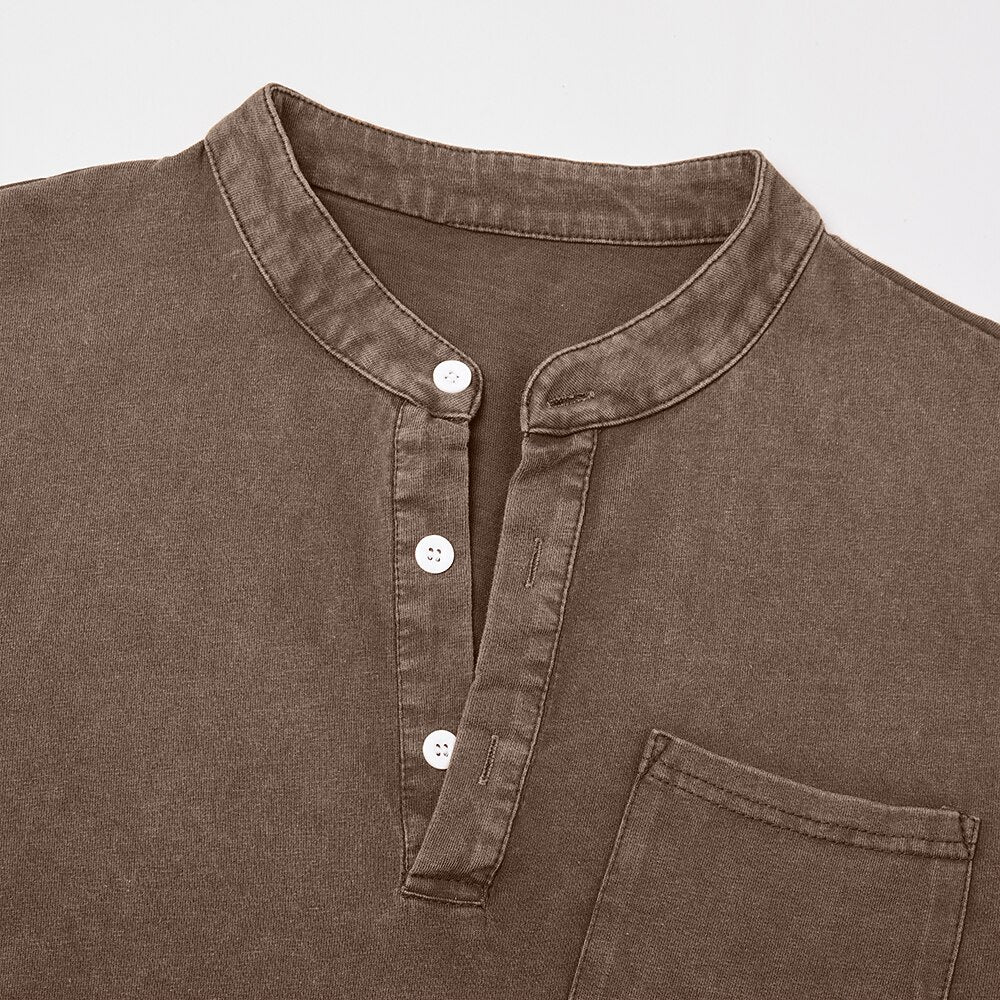 Men's Vintage Washed Henley-Shirt-Azzella London