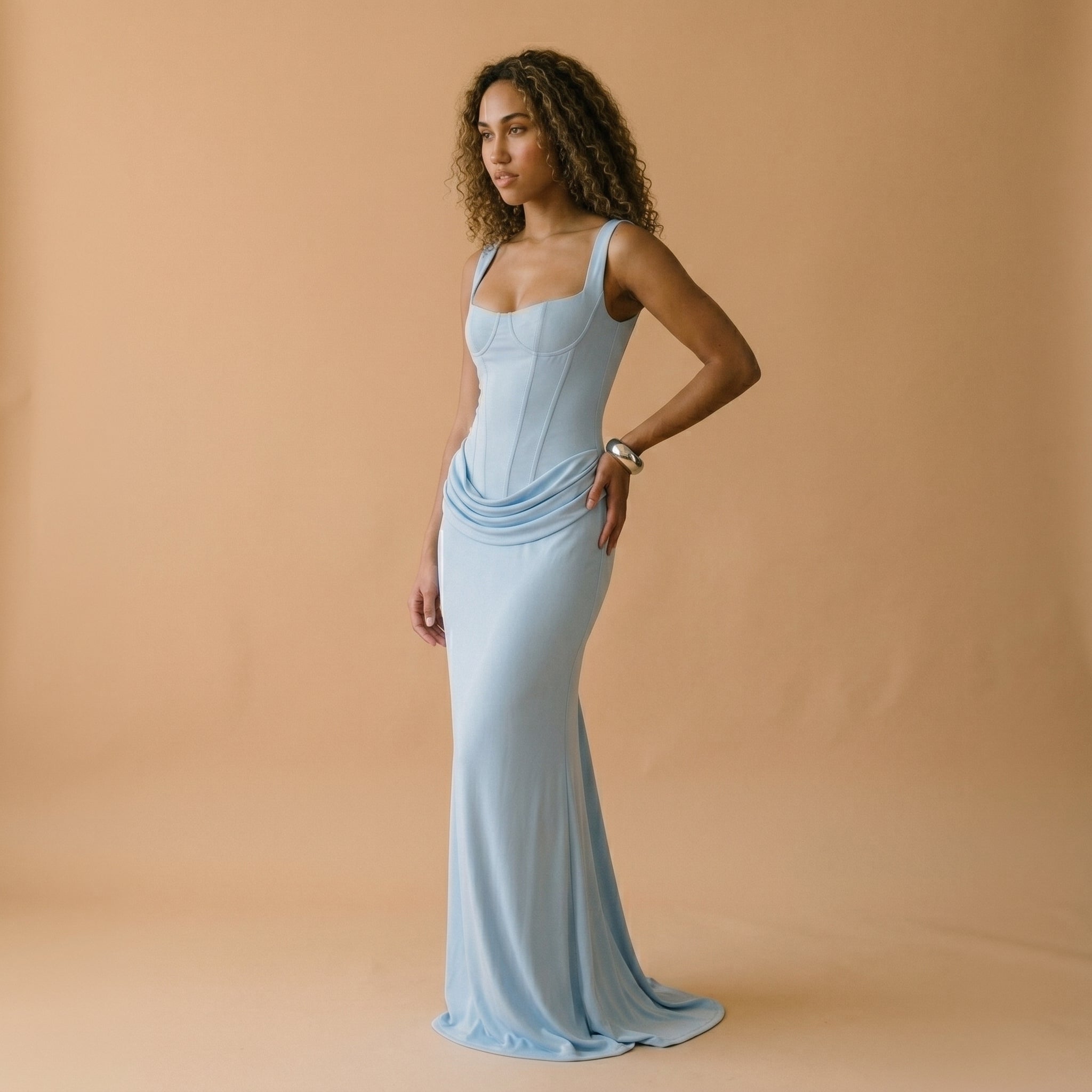 Women's Fitted Maxi Dress with Deep Neckline