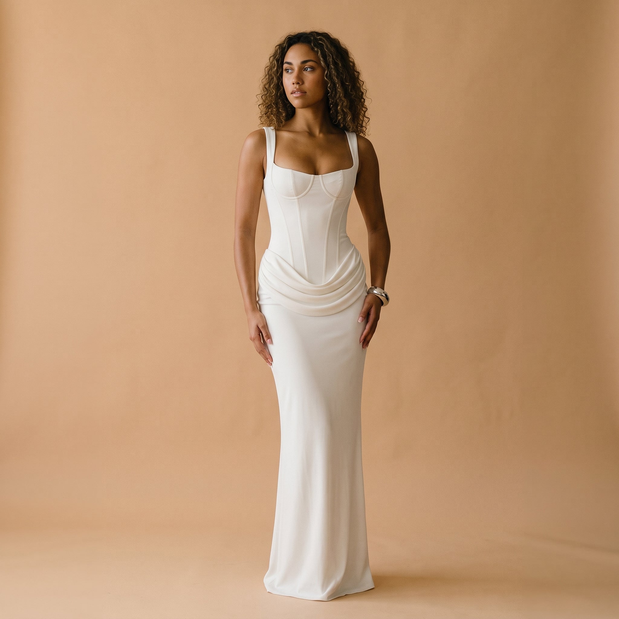 Women's Fitted Maxi Dress with Deep Neckline