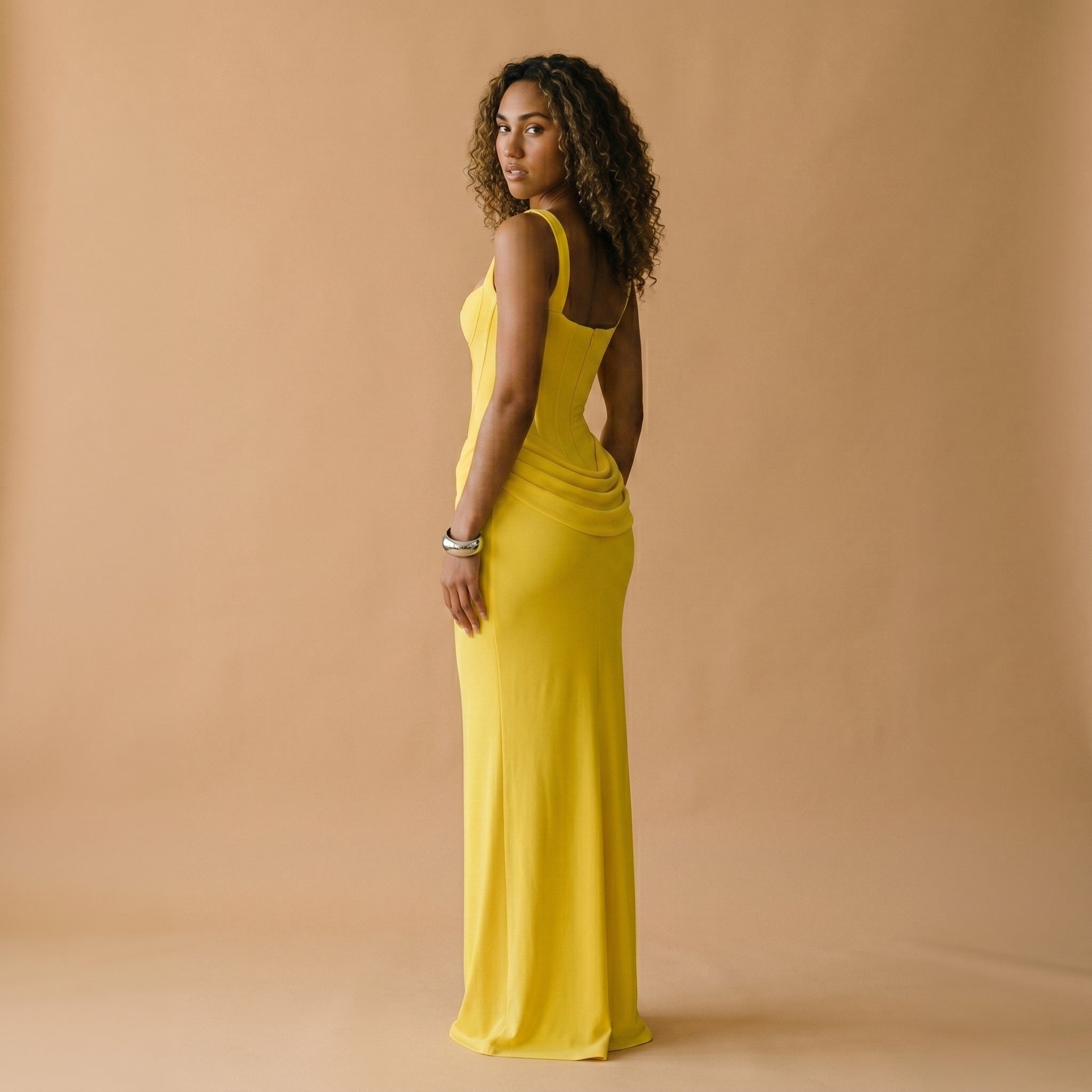 Women's Fitted Maxi Dress with Deep Neckline