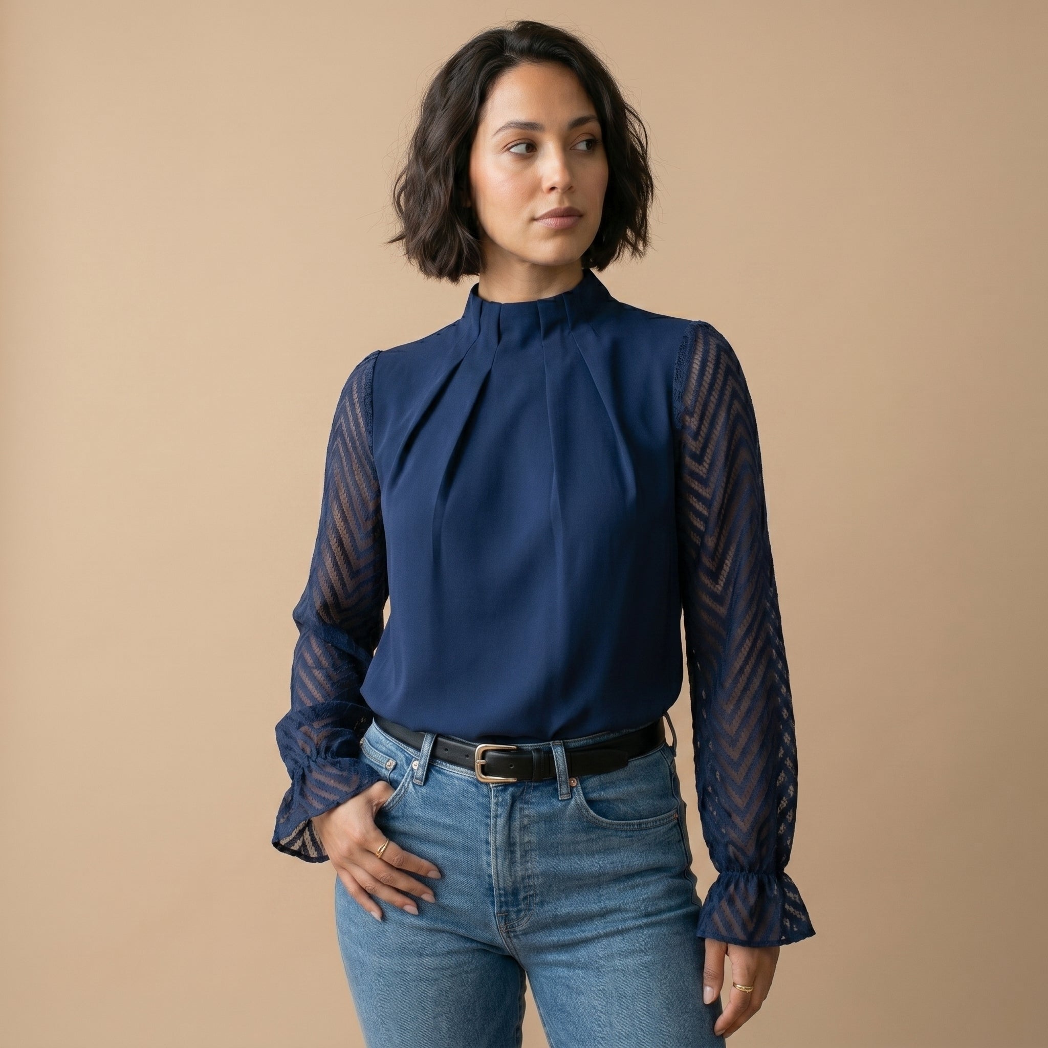 Women’s High Neck Puff Sleeve Blouse