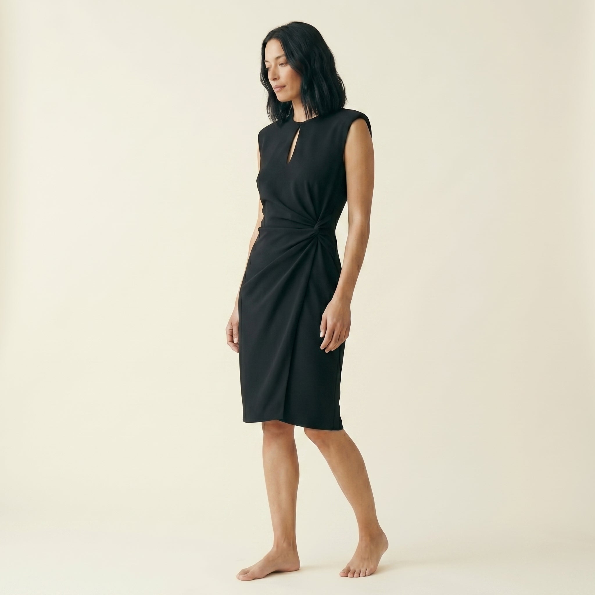 Women's Keyhole Neck Midi Cocktail Dress - Ruched Waist