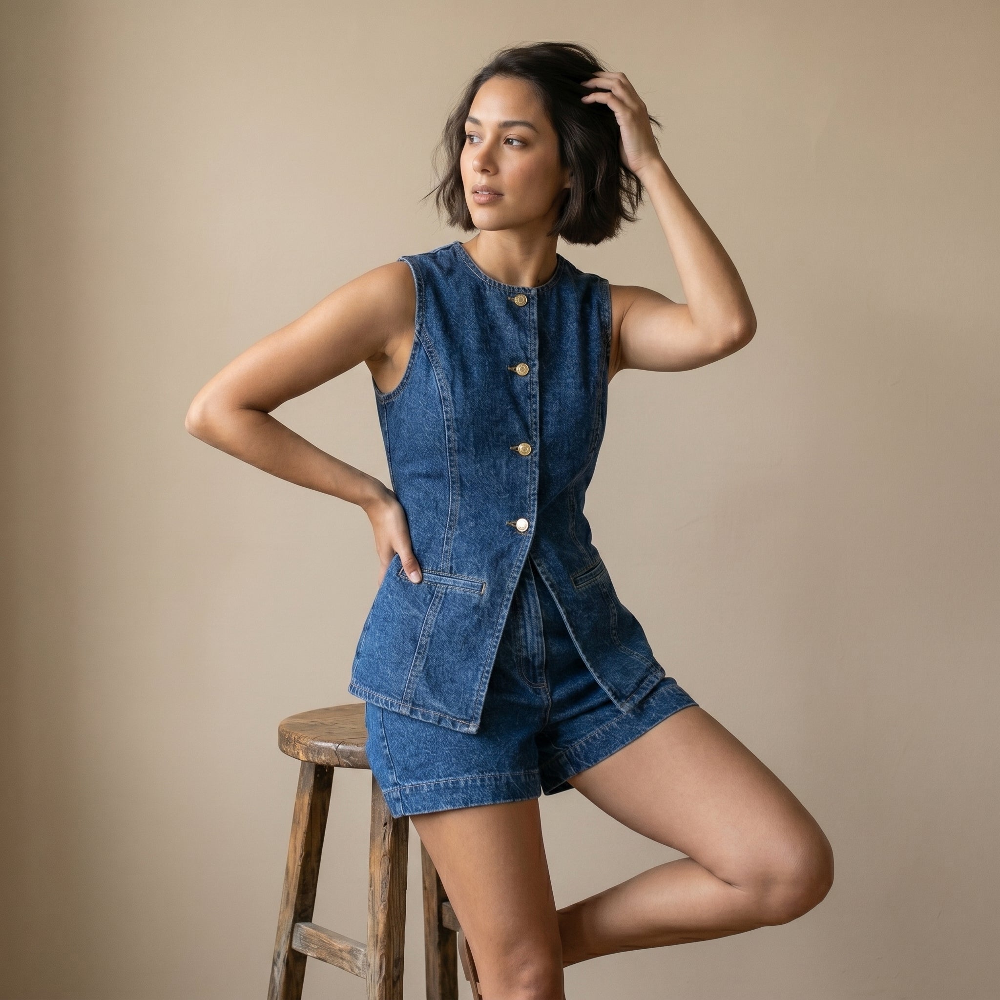 Women's Sleeveless Top and High-Waisted Shorts Set