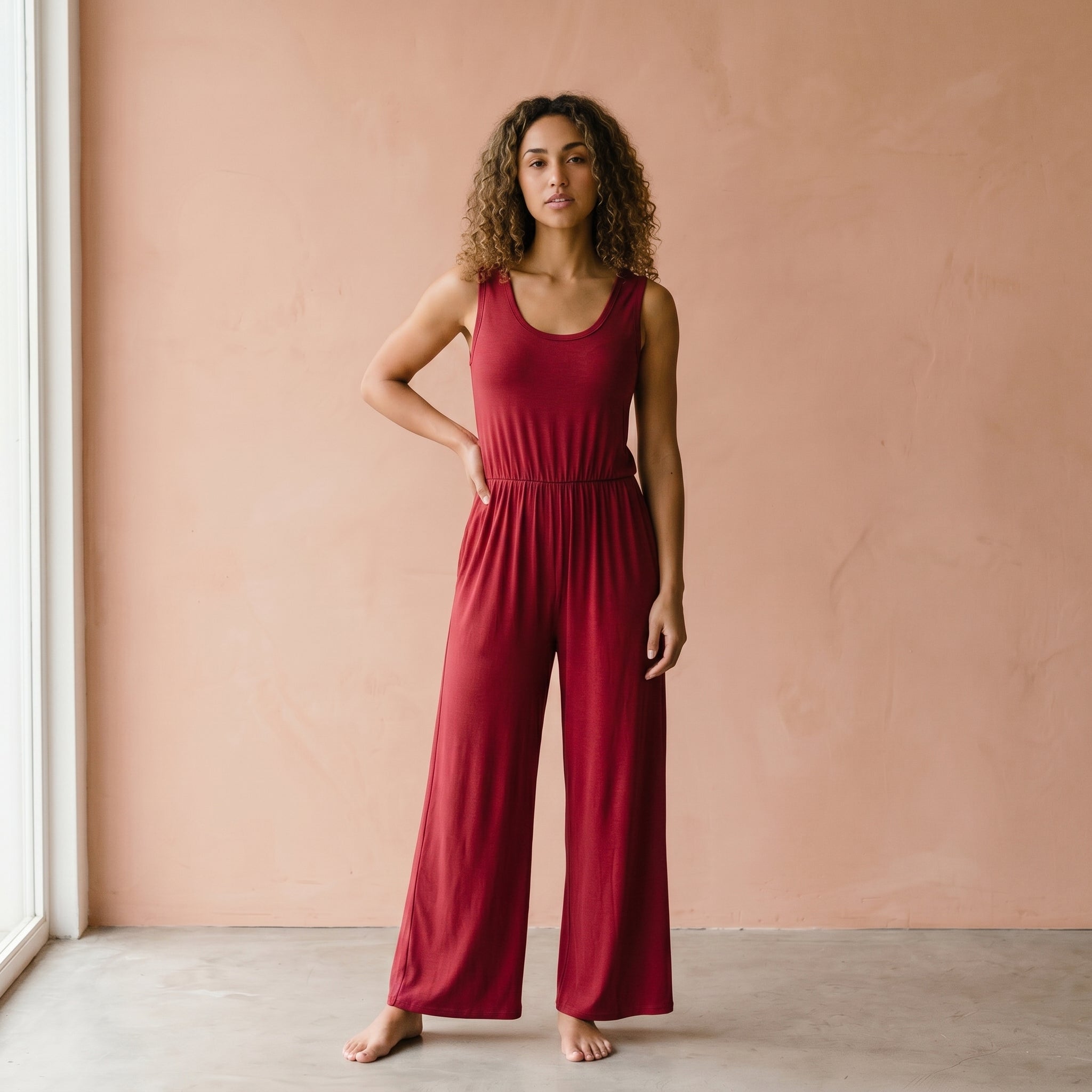 Women’s Sleeveless Wide Leg Jumpsuit with Pockets