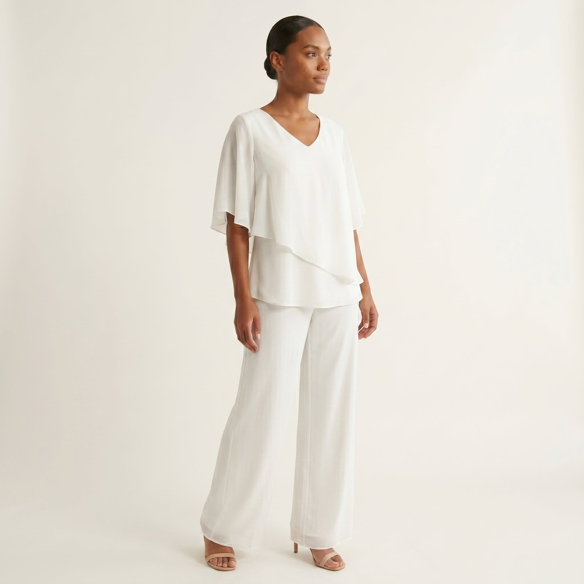 Women's V-Neck Batwing Sleeve Top and Wide-Leg Trousers Set