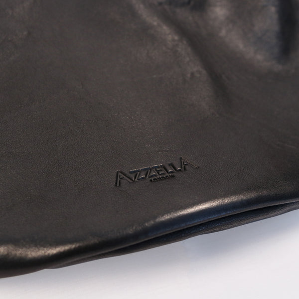 soft black leather shoulder bag handbag handmade close up detail