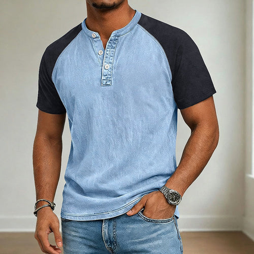 Men's Acid-Wash Cotton Henley-Shirt-Azzella London