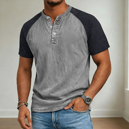 Men's Acid-Wash Cotton Henley-Shirt-Azzella London