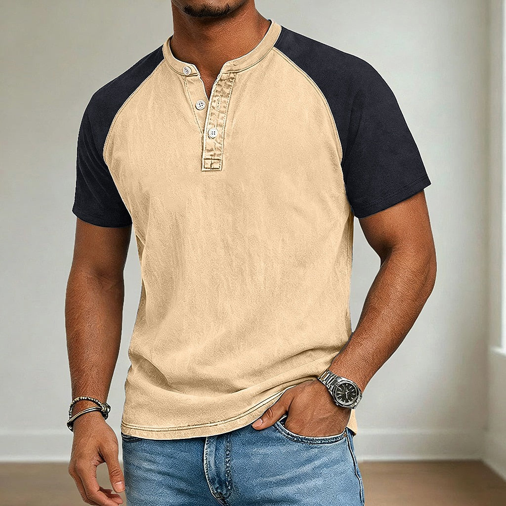 Men's Acid-Wash Cotton Henley-Shirt-Azzella London