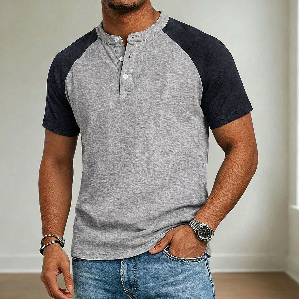 Men's Acid-Wash Cotton Henley-Shirt-Azzella London