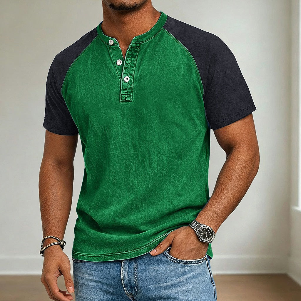Men's Acid-Wash Cotton Henley-Shirt-Azzella London