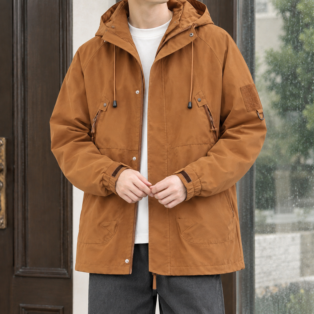 Men's Adjustable Hood Utility Jacket-Azzella London