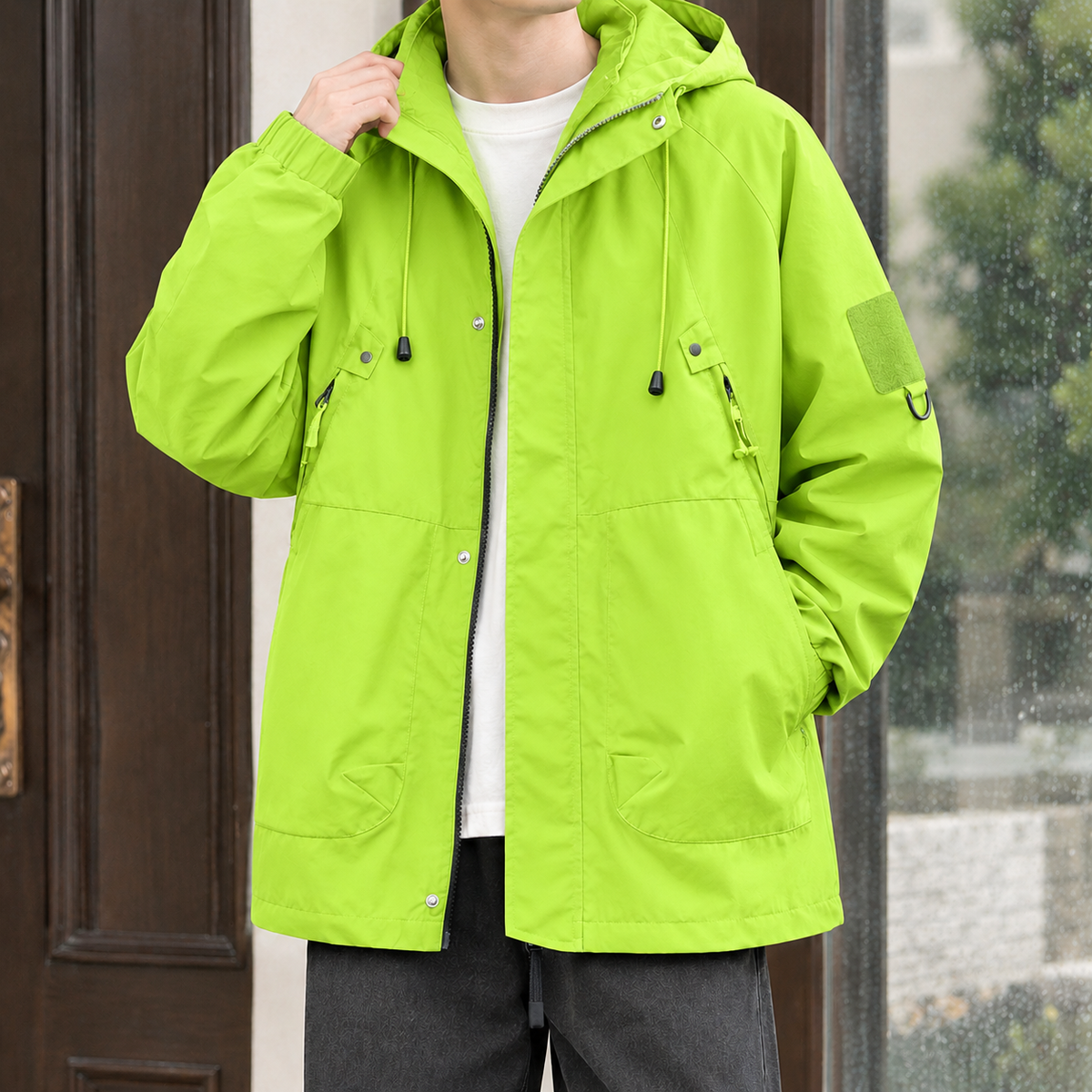 Men's Adjustable Hood Utility Jacket-Azzella London