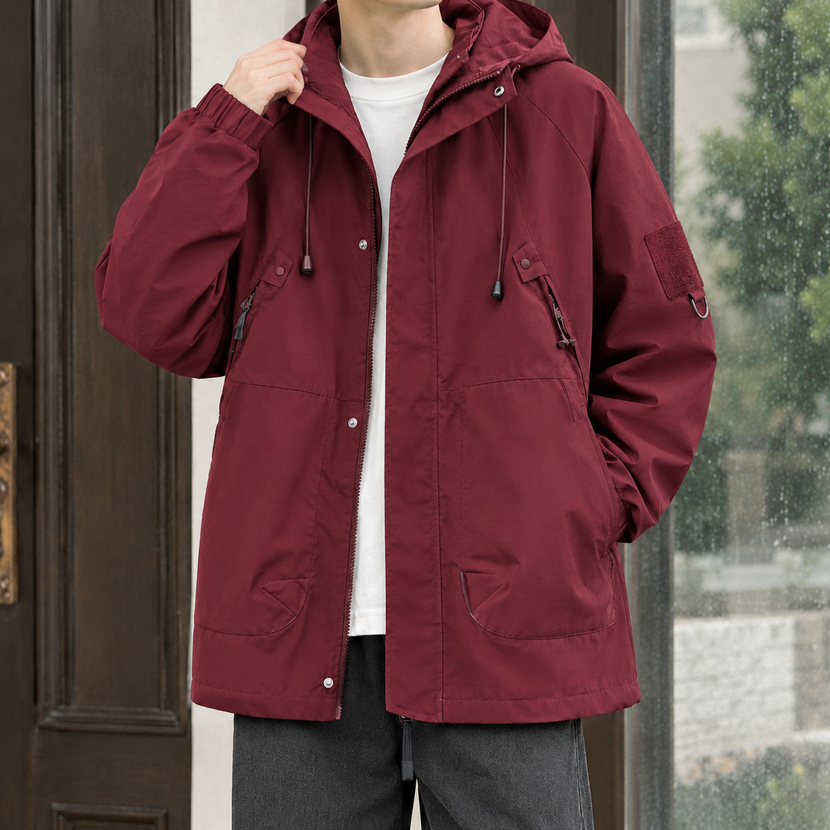 Men's Adjustable Hood Utility Jacket-Azzella London