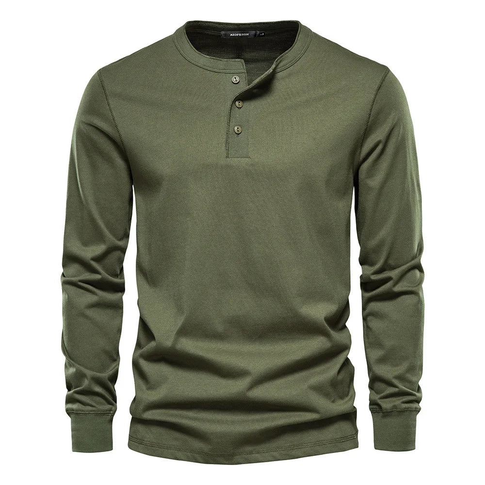 Men's Button Placket Henley Shirt-Azzella London