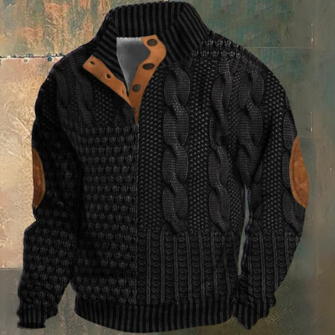 Men's Cable Knit Sweater with Elbow Patches-Sweater-Azzella London