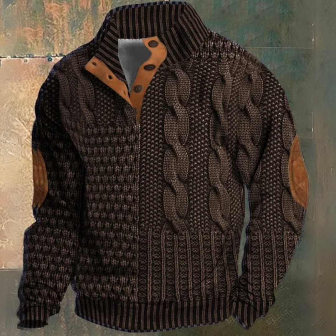 Men's Cable Knit Sweater with Elbow Patches-Sweater-Azzella London