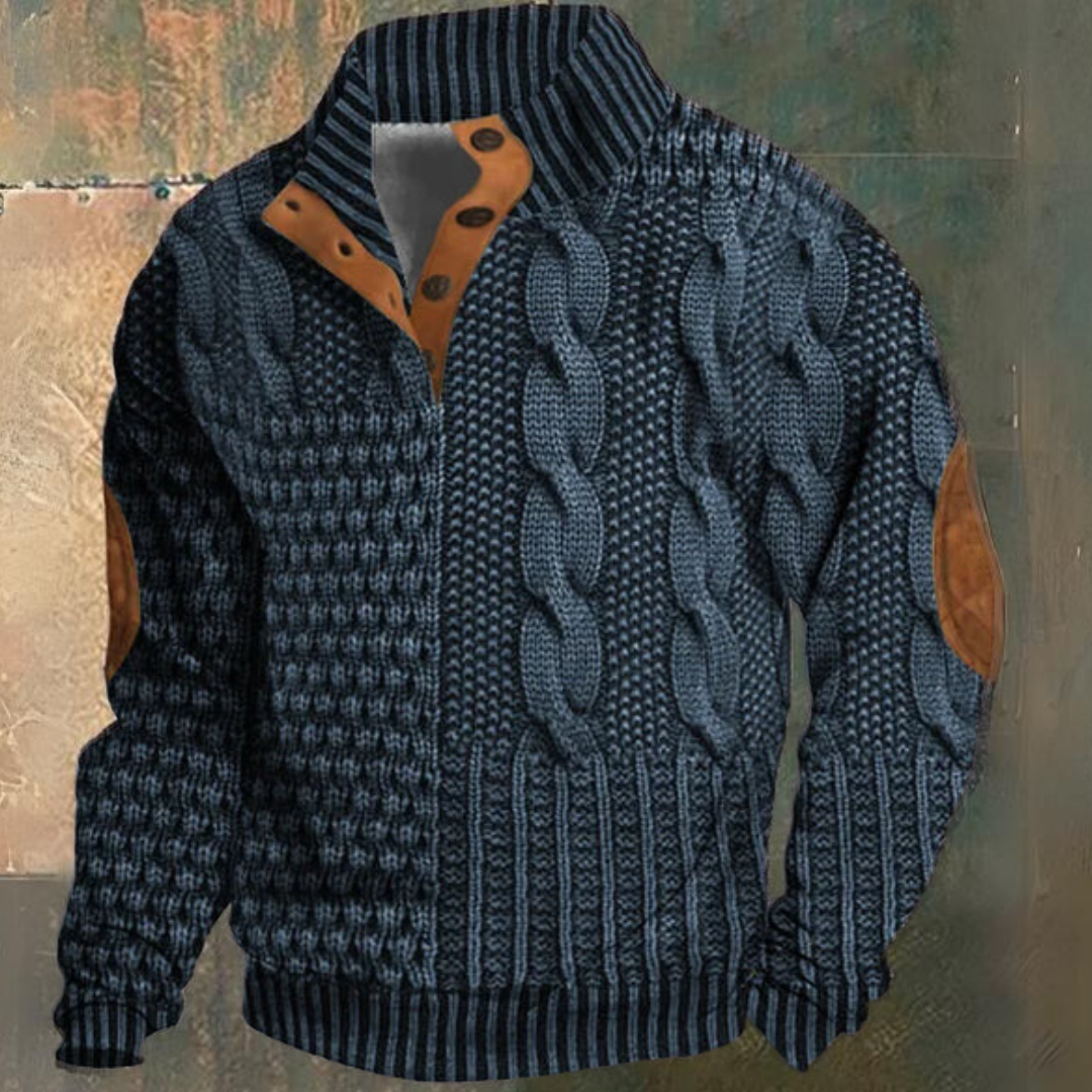 Men's Cable Knit Sweater with Elbow Patches-Sweater-Azzella London