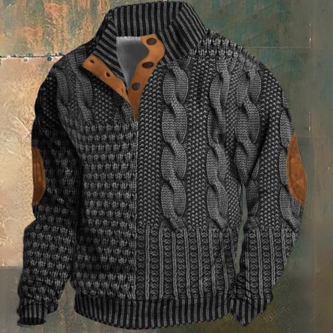 Men's Cable Knit Sweater with Elbow Patches-Sweater-Azzella London