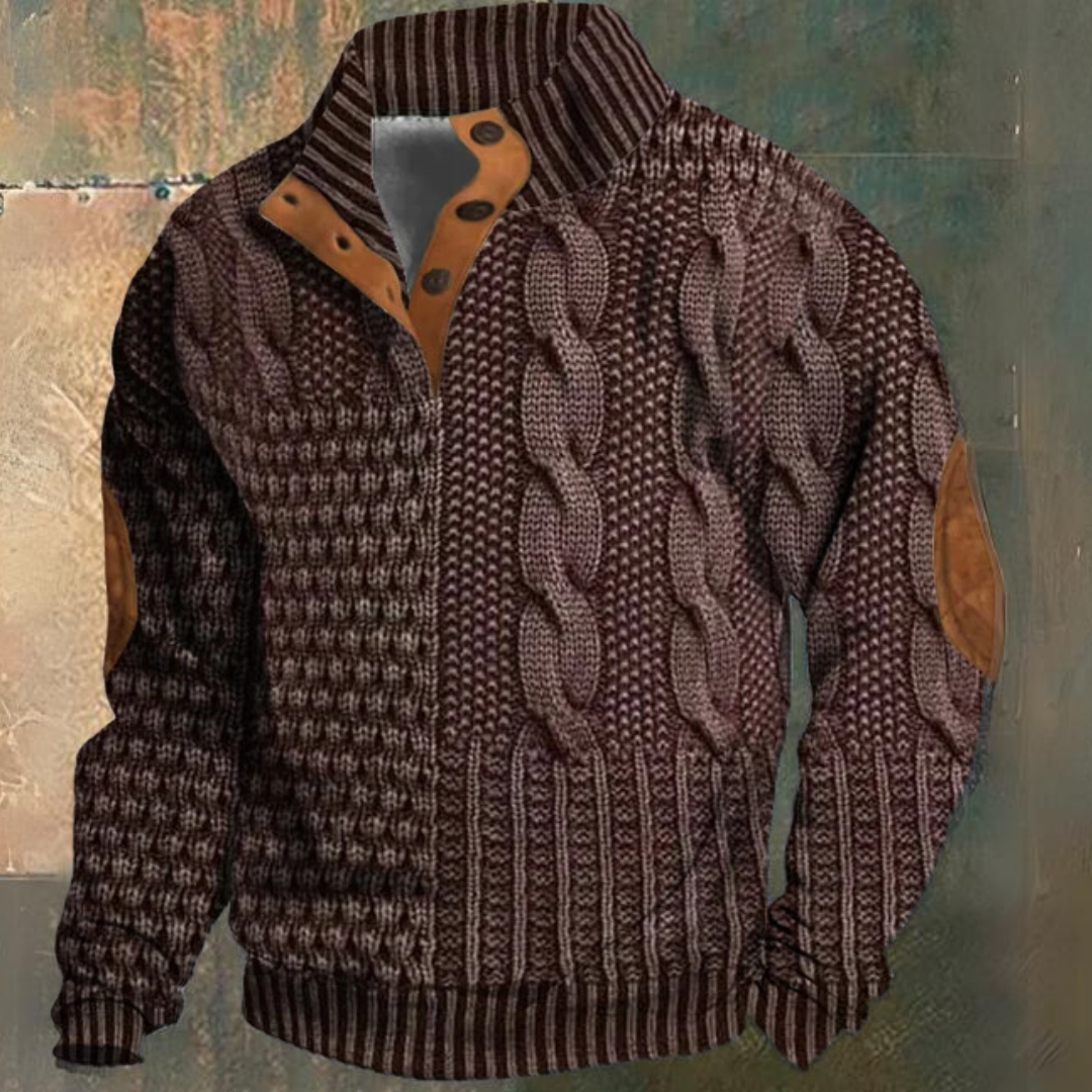 Men's Cable Knit Sweater with Elbow Patches-Sweater-Azzella London