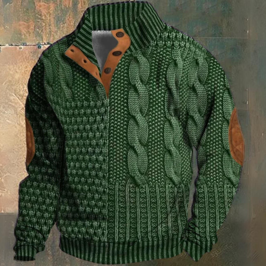 Men's Cable Knit Sweater with Elbow Patches-Sweater-Azzella London