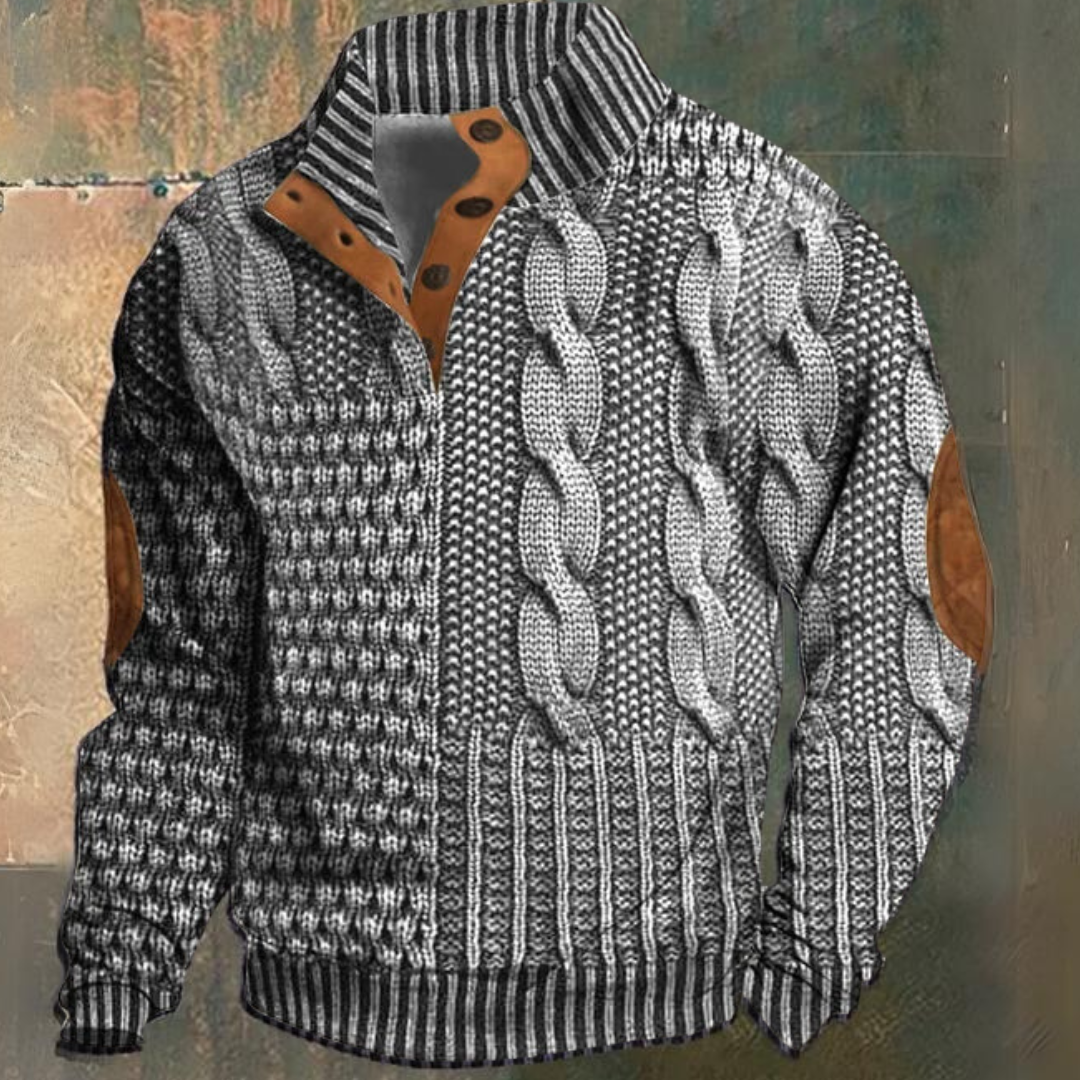 Men's Cable Knit Sweater with Elbow Patches-Sweater-Azzella London