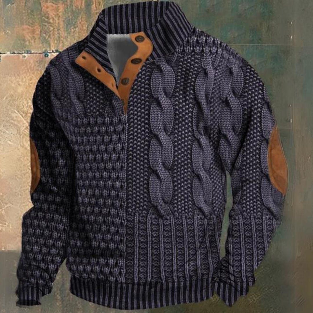 Men's Cable Knit Sweater with Elbow Patches-Sweater-Azzella London