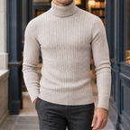 Men's Cable Texture Turtleneck Sweater-Azzella London
