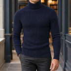 Men's Cable Texture Turtleneck Sweater-Azzella London
