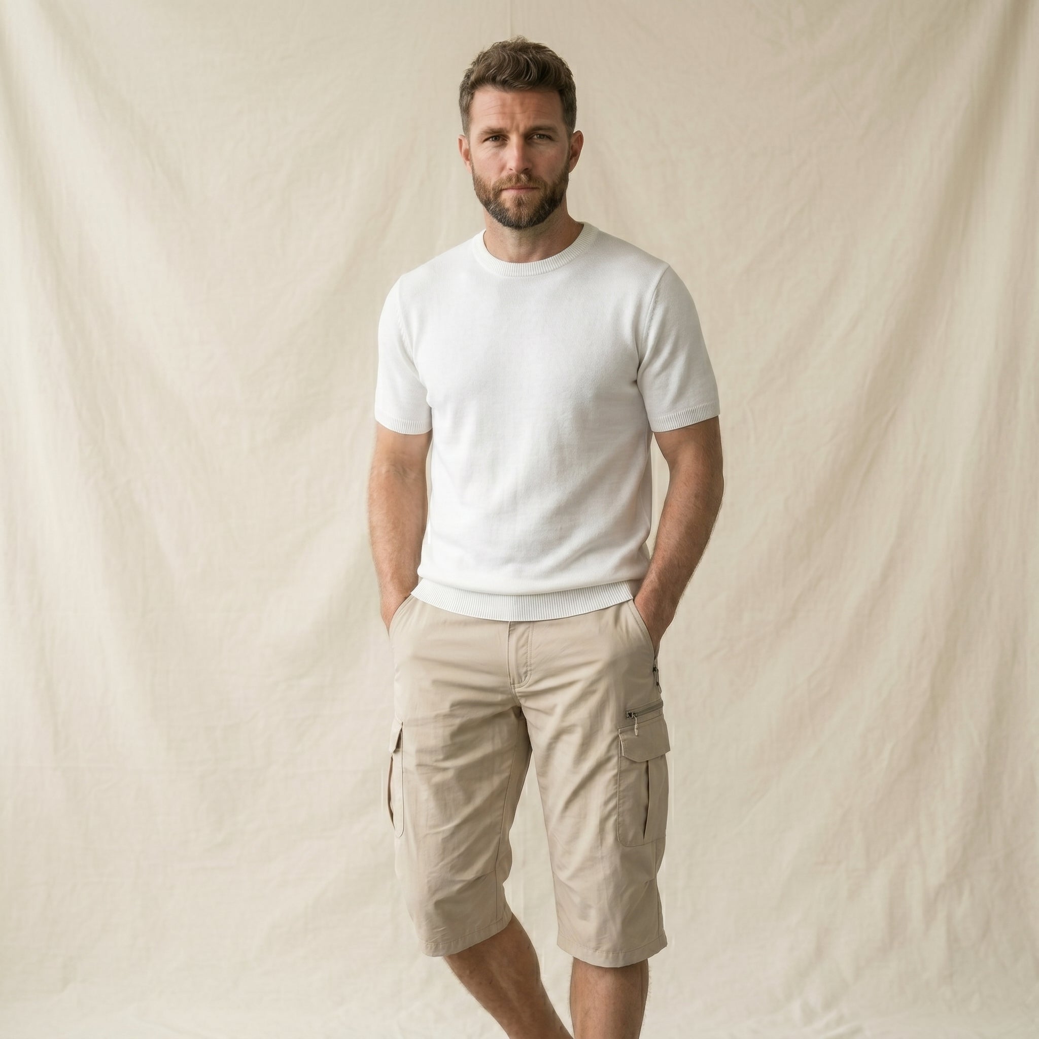 Men's Cargo Knee-Length Shorts-Azzella London