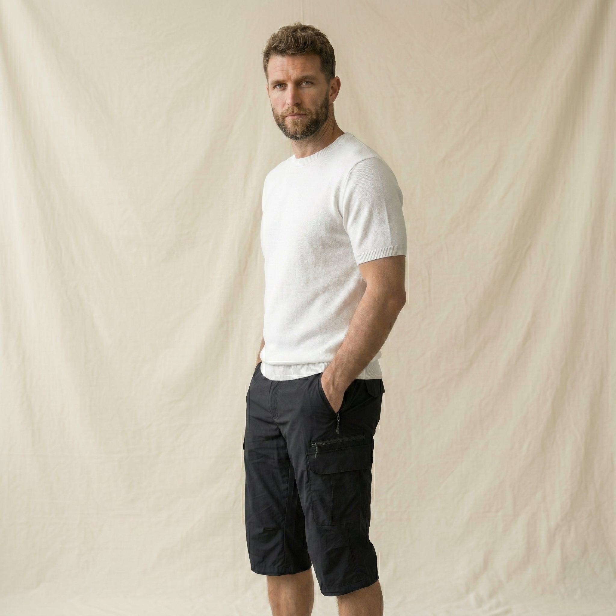 Men's Cargo Knee-Length Shorts-Azzella London