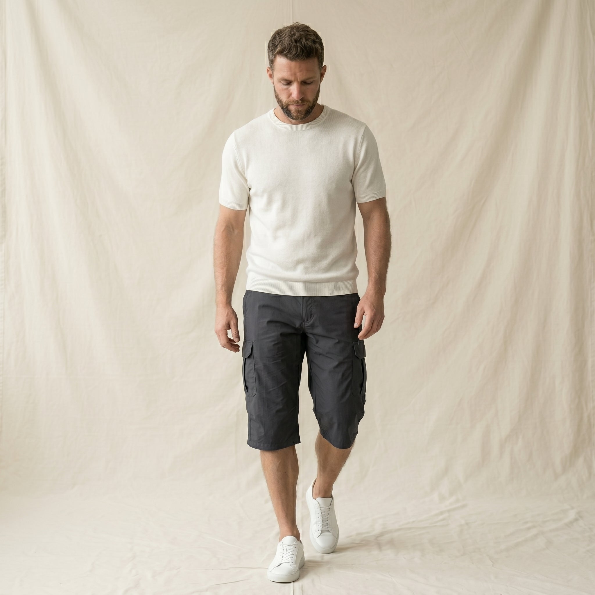 Men's Cargo Knee-Length Shorts-Azzella London