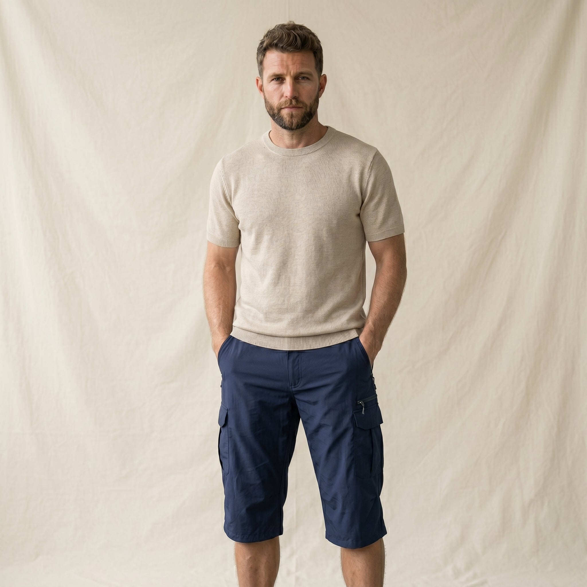 Men's Cargo Knee-Length Shorts-Azzella London