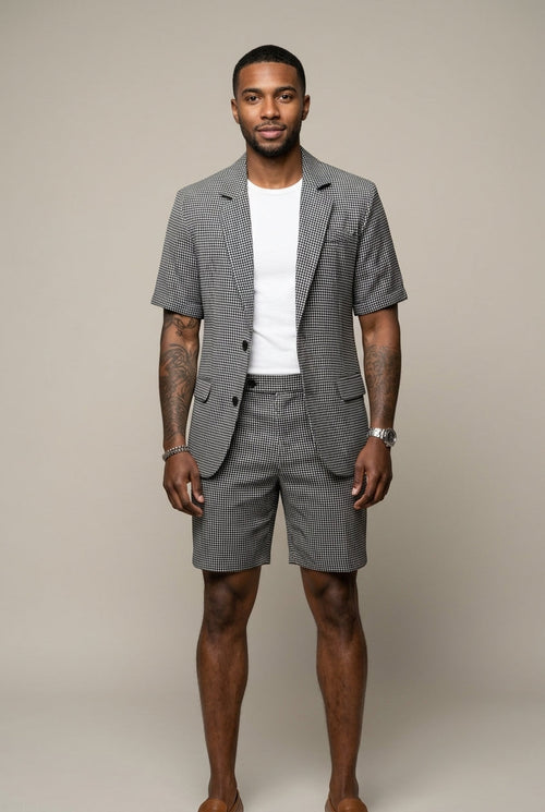Men's Check Blazer & Shorts Set-Clothing Set-Azzella London