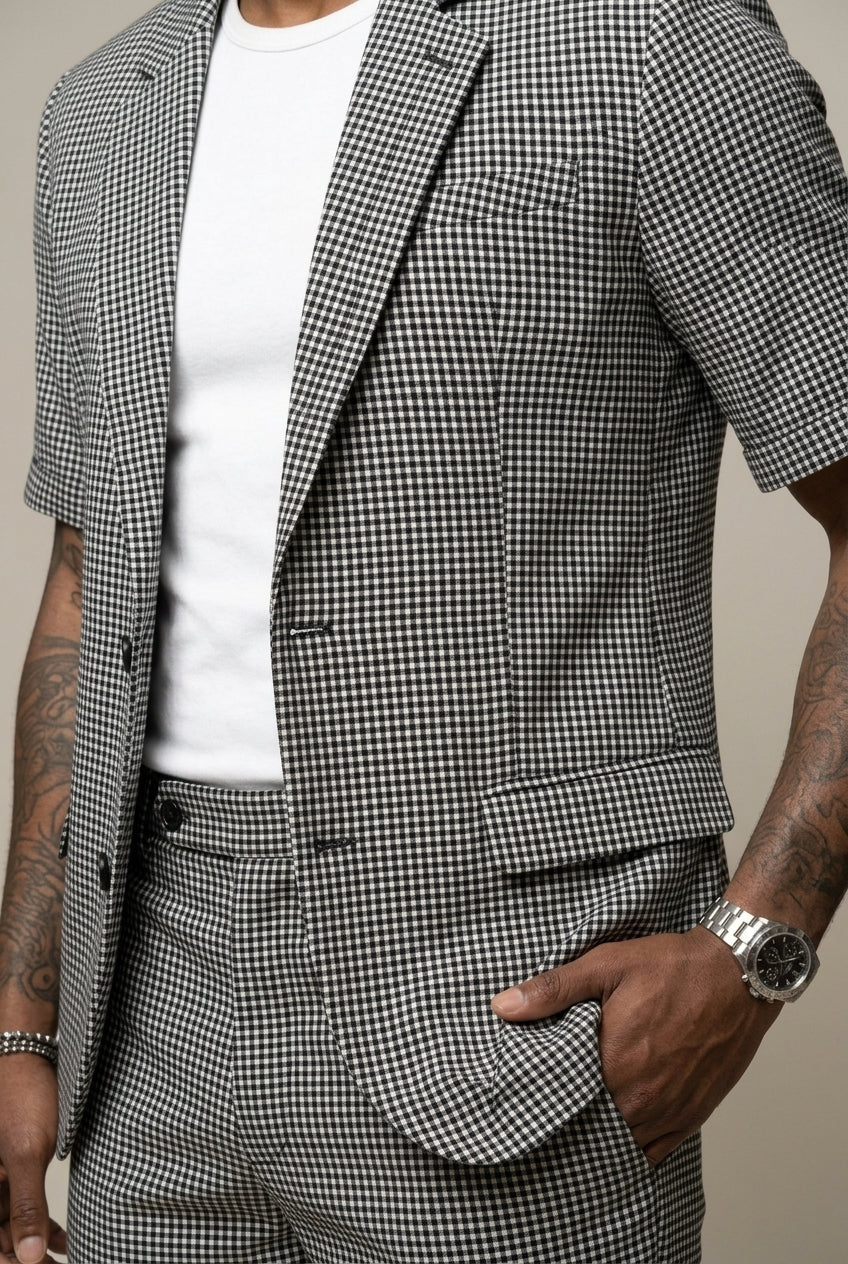 Men's Check Blazer & Shorts Set-Clothing Set-Azzella London