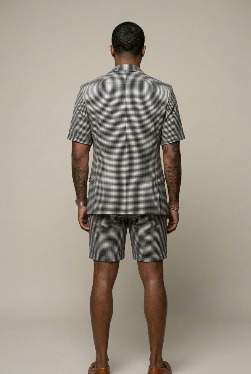 Men's Check Blazer & Shorts Set-Clothing Set-Azzella London