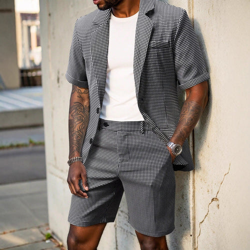 Men's Check Blazer & Shorts Set-Clothing Set-Azzella London
