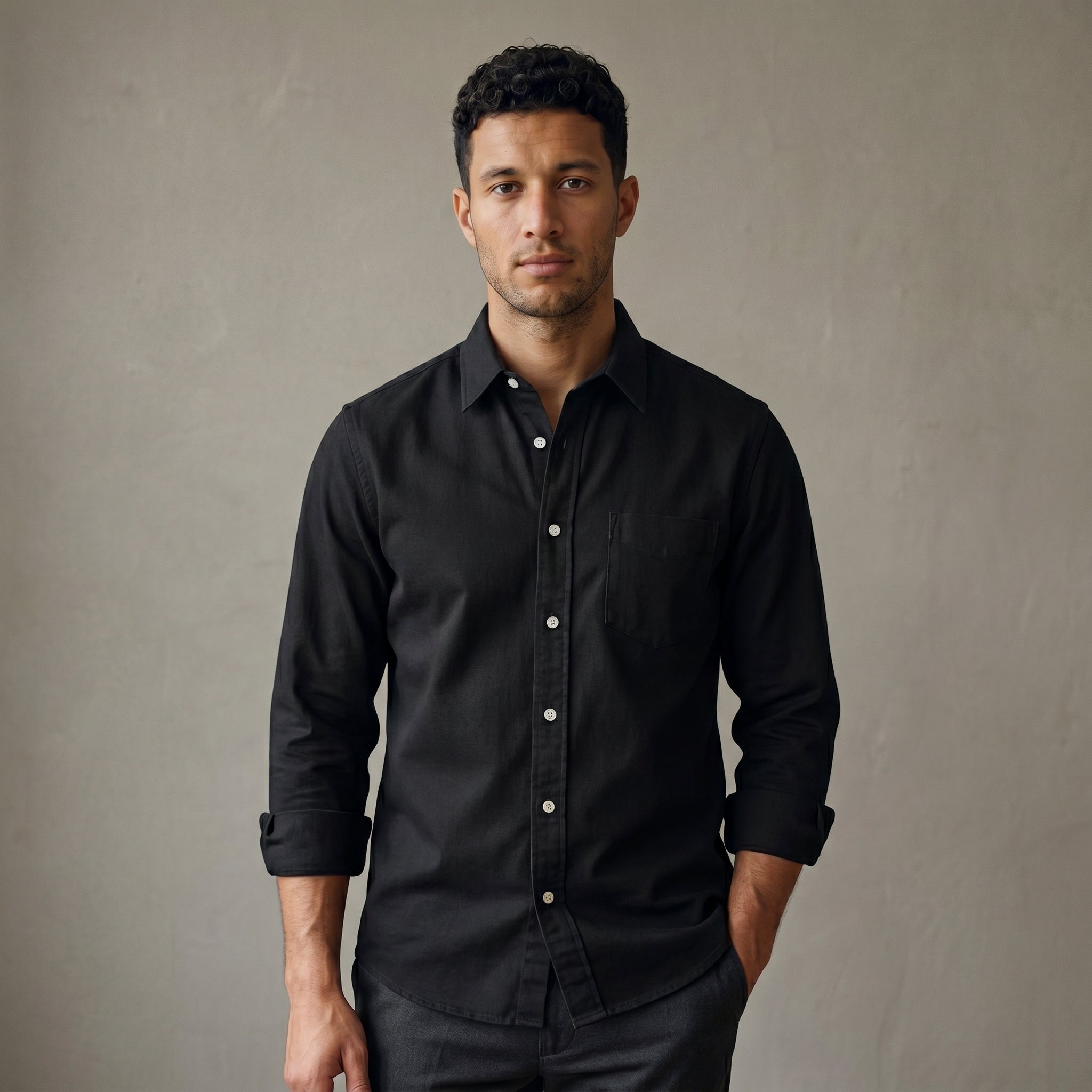 Men's Classic Fit Long-Sleeve Button-Down Shirt-Azzella London