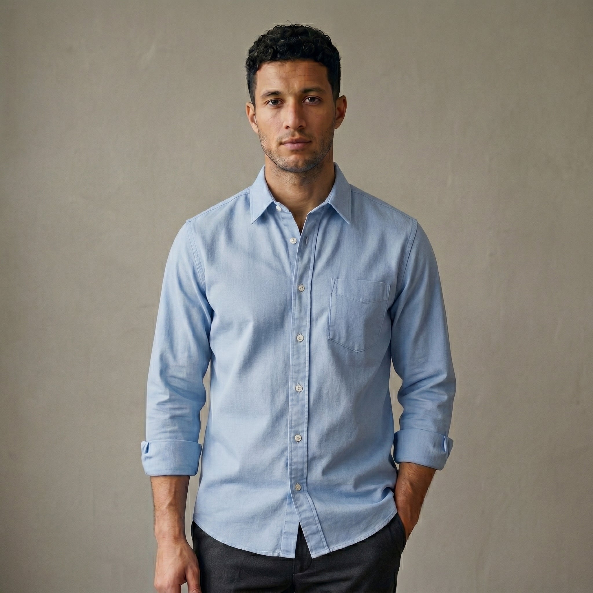 Men's Classic Fit Long-Sleeve Button-Down Shirt-Azzella London