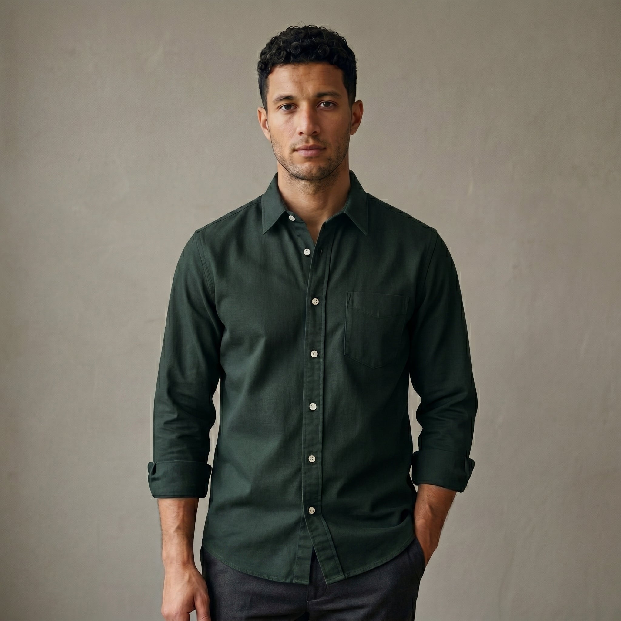 Men's Classic Fit Long-Sleeve Button-Down Shirt-Azzella London
