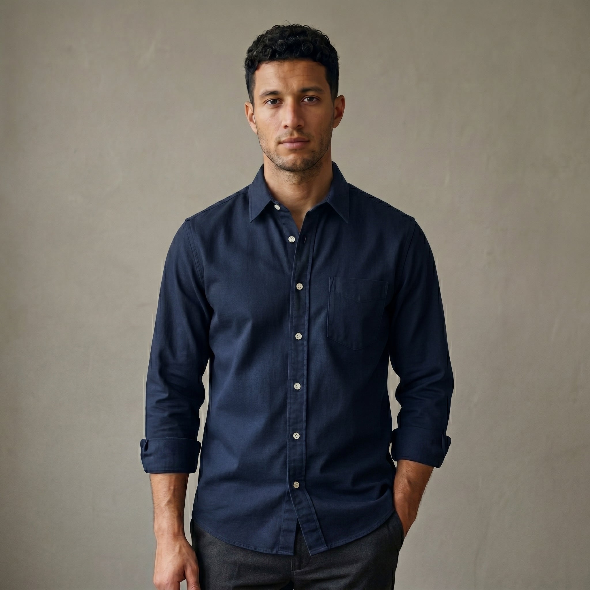 Men's Classic Fit Long-Sleeve Button-Down Shirt-Azzella London