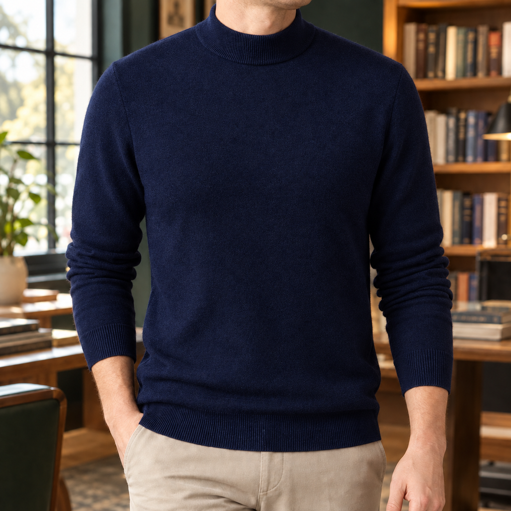 Men's Close Ribbed Mock Neck Sweater-Azzella London