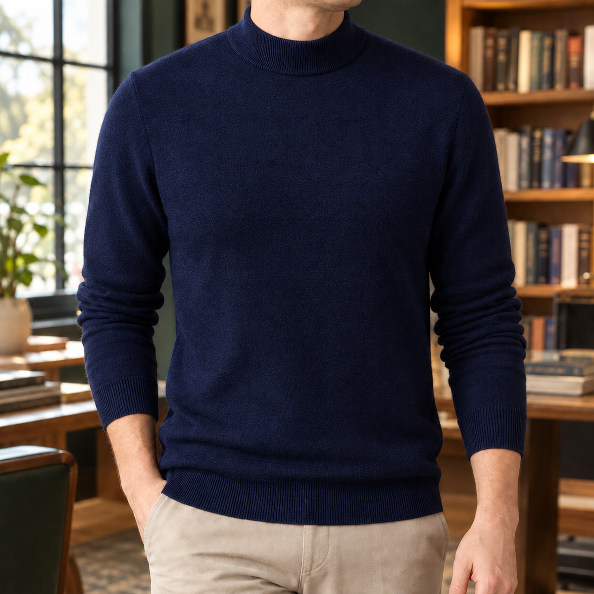 Men's Close Ribbed Mock Neck Sweater-Azzella London