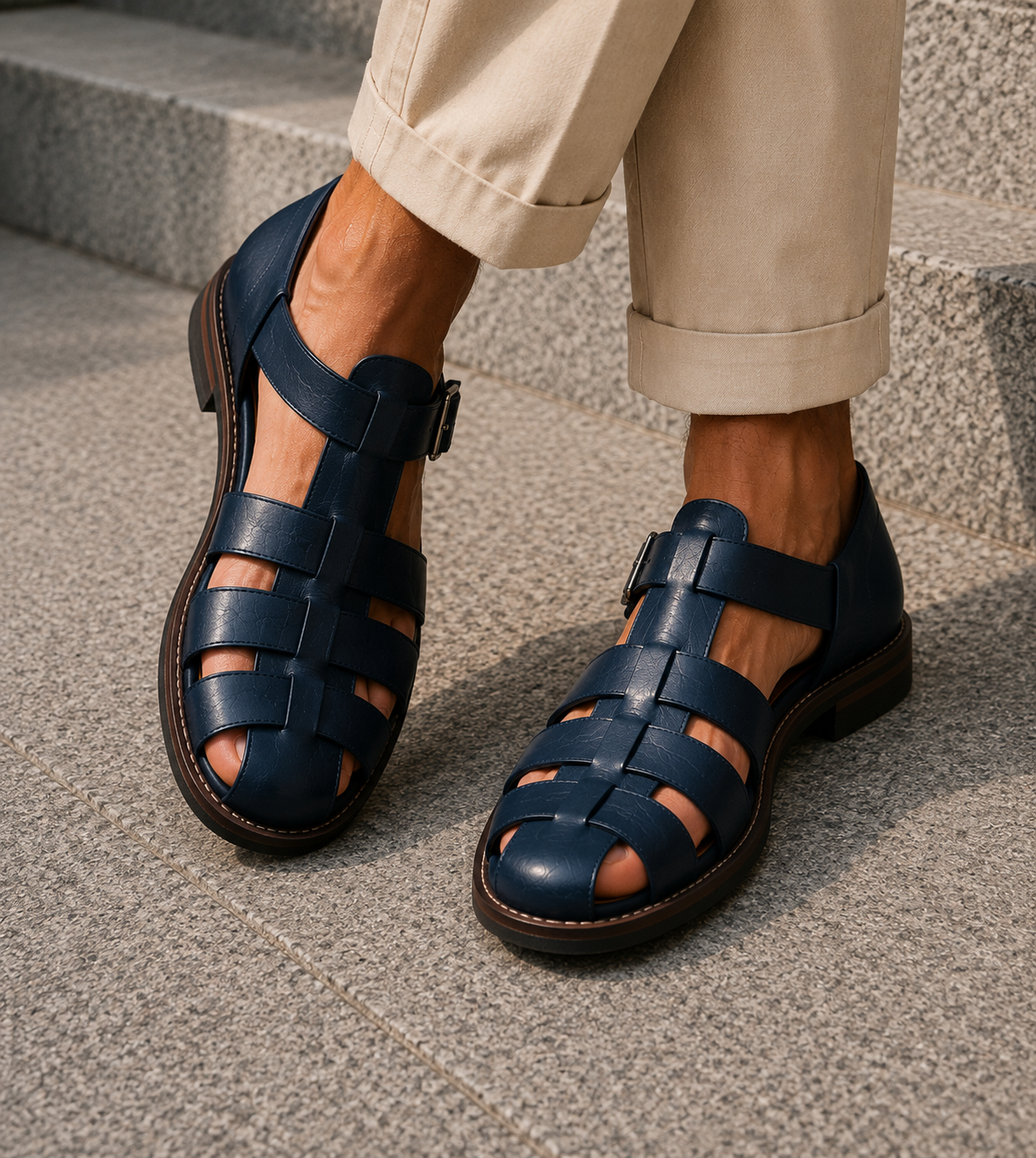 Men's Closed-Toe Leather Sandals-Sandals-Azzella London