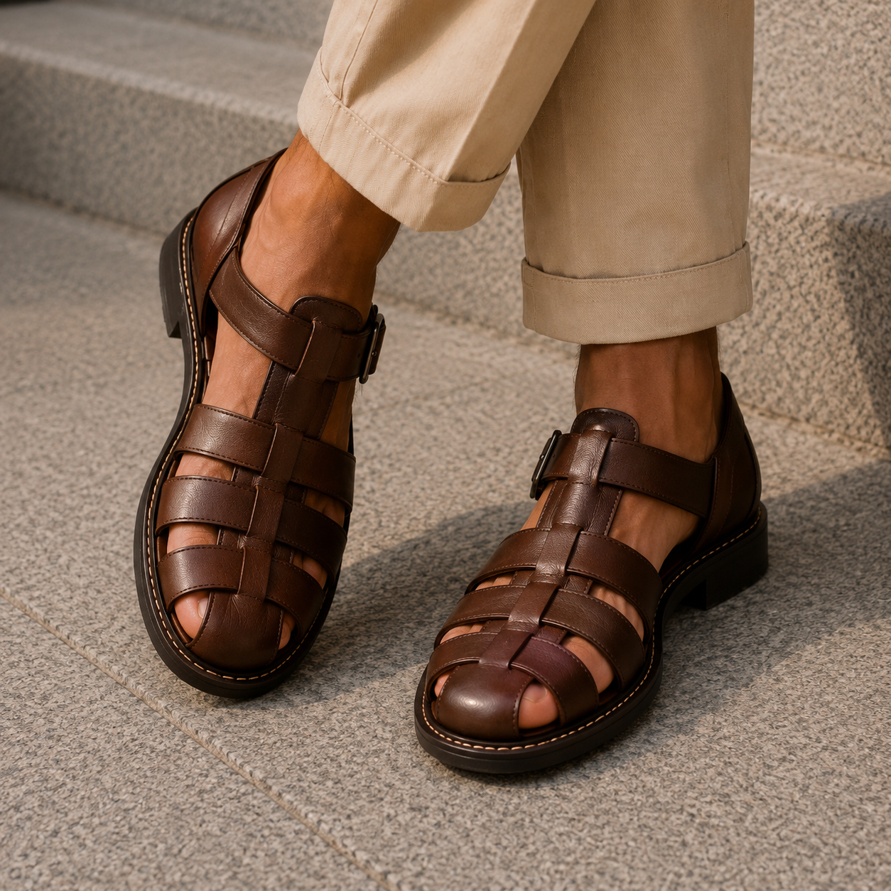 Men's Closed-Toe Leather Sandals-Sandals-Azzella London