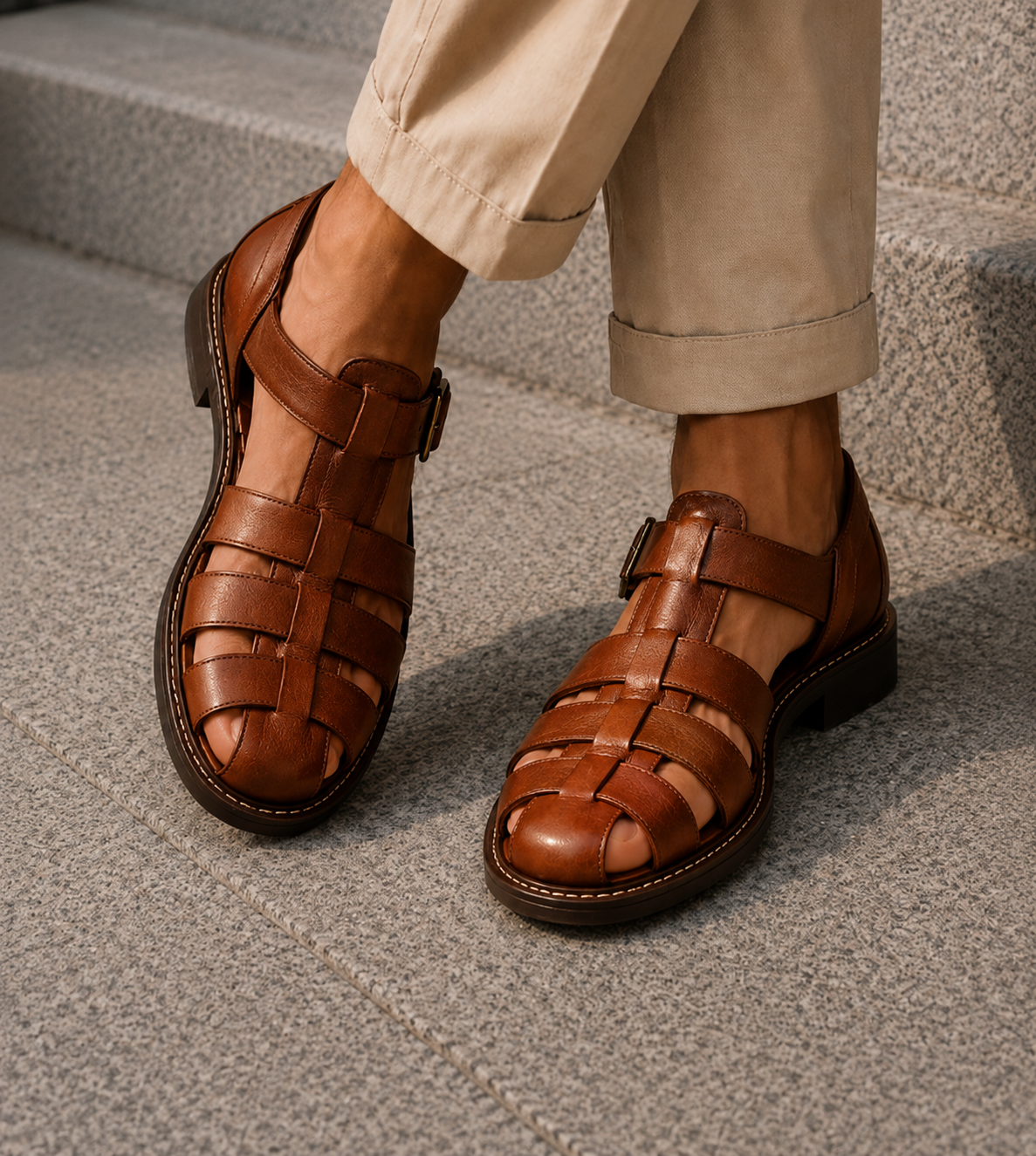 Men's Closed-Toe Leather Sandals-Sandals-Azzella London