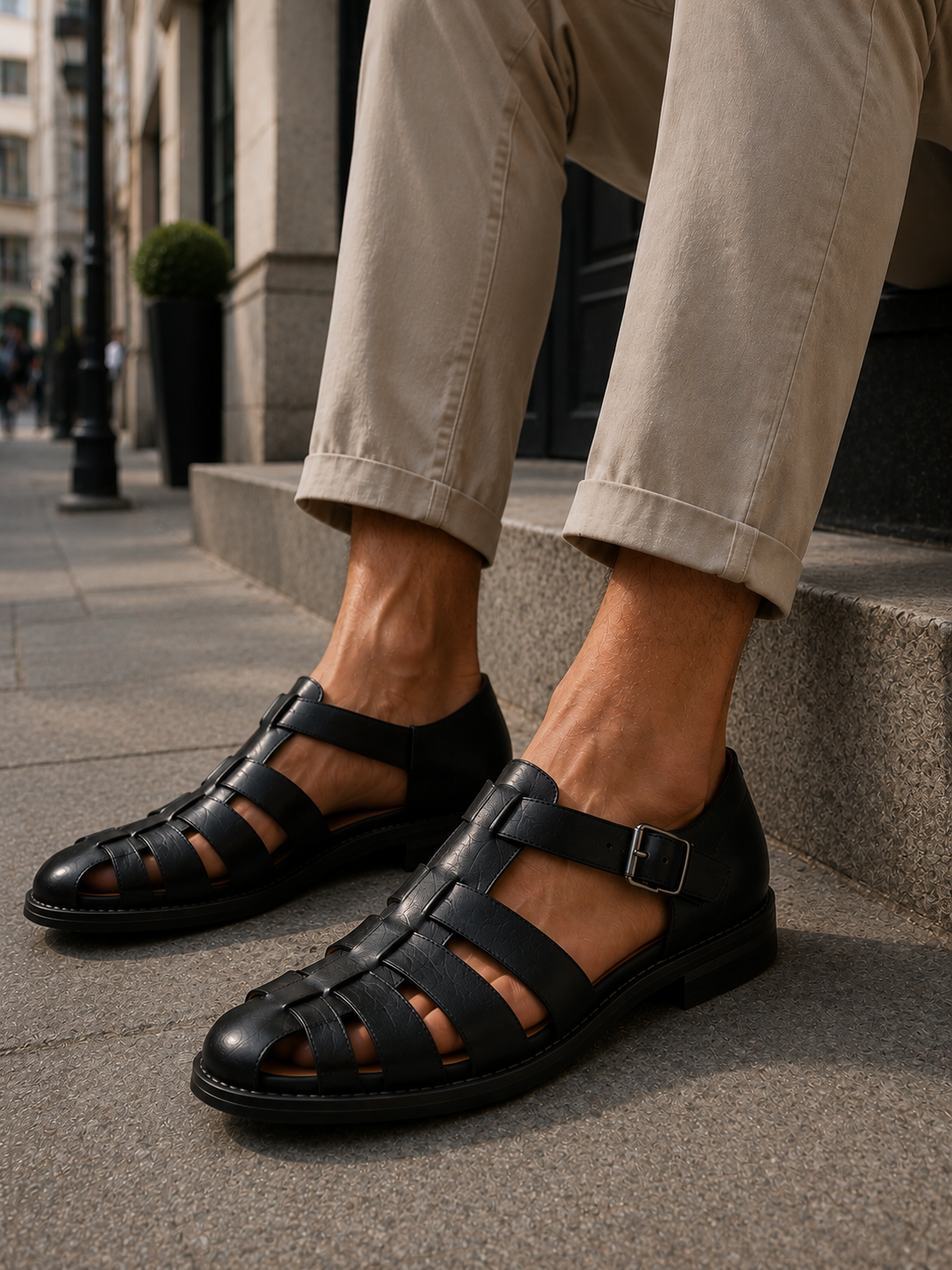 Men's Closed-Toe Leather Sandals-Sandals-Azzella London