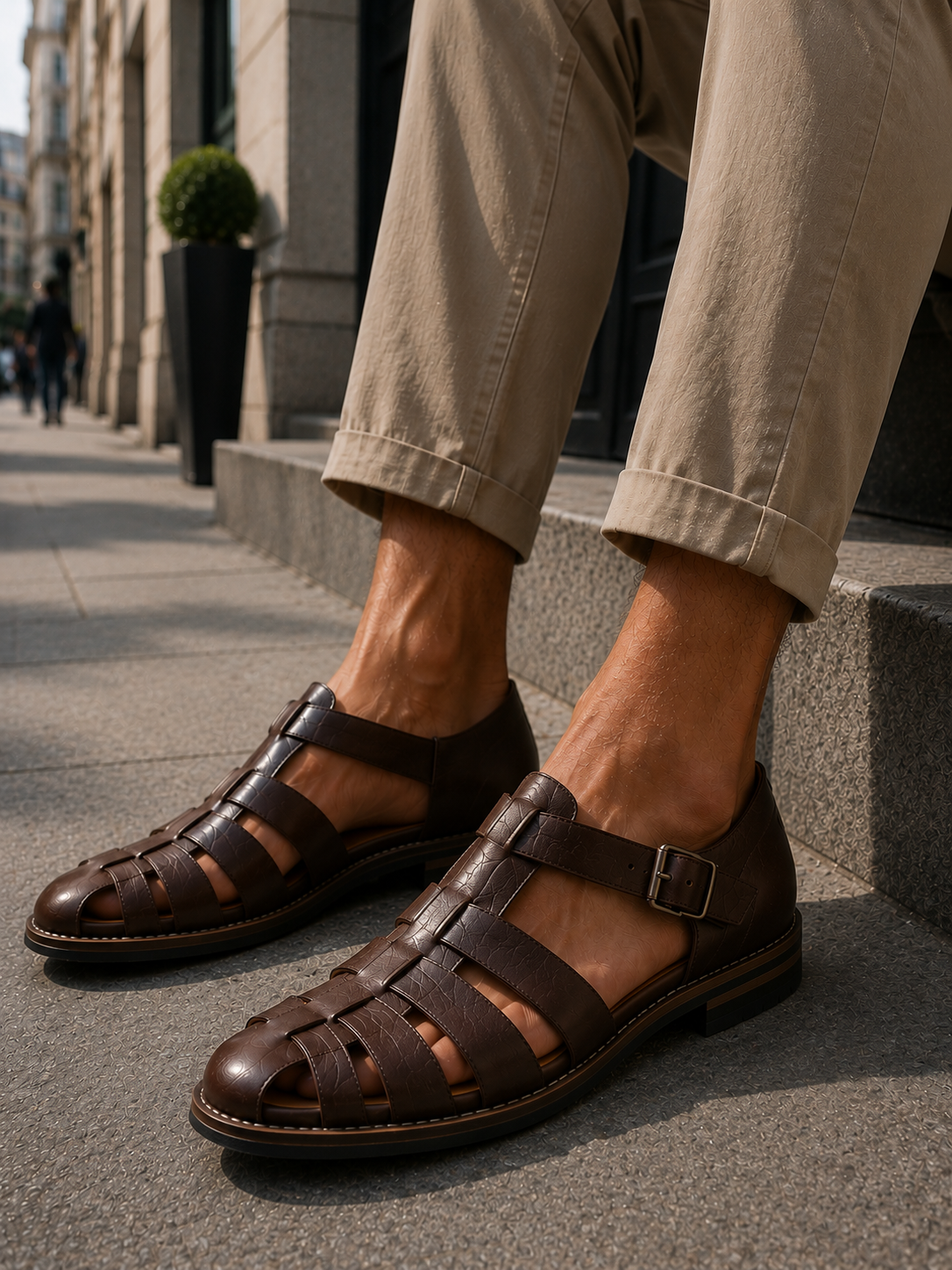 Men's Closed-Toe Leather Sandals-Sandals-Azzella London